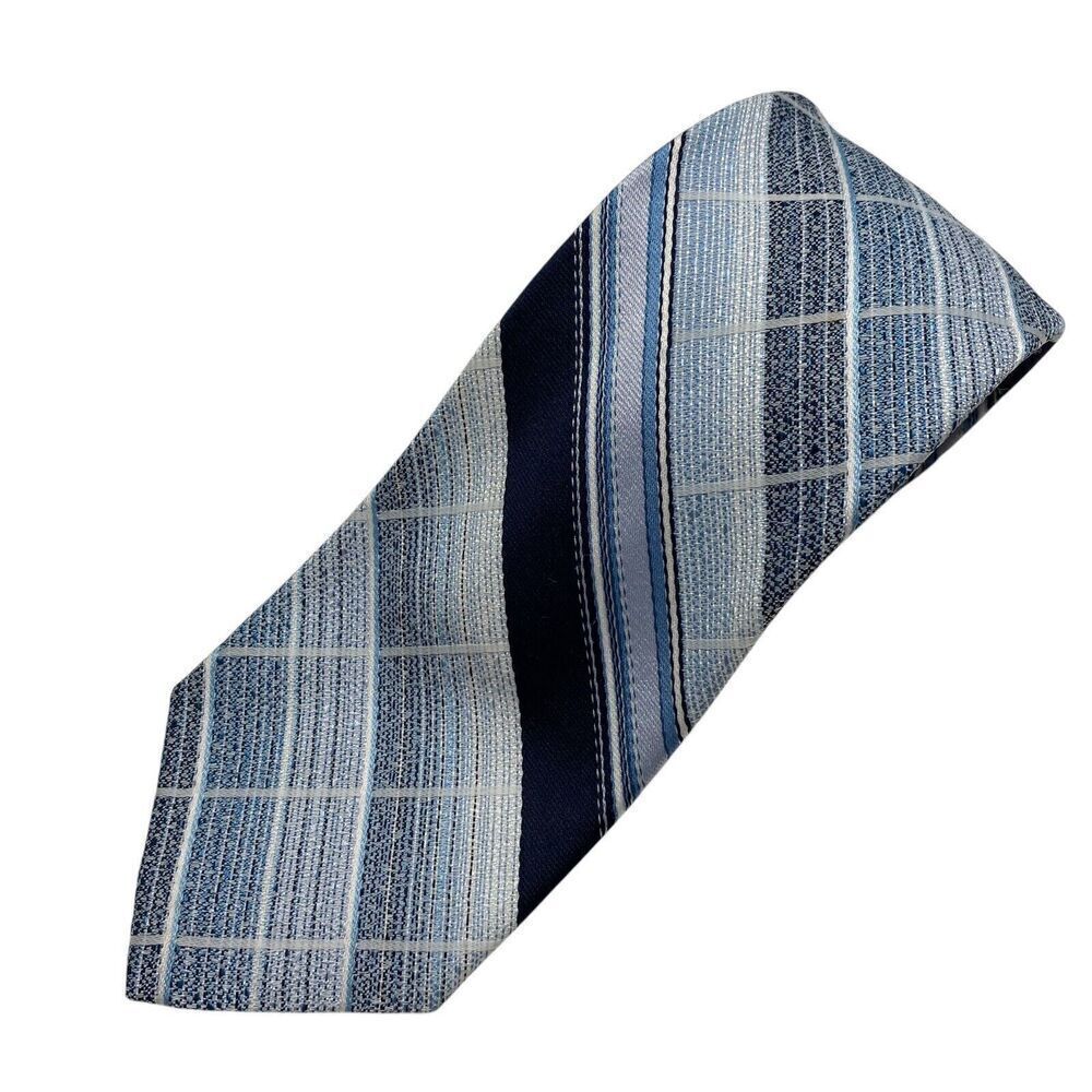 Vtg Sears Fashion Collection Tie Necktie Skinny Polyester Blue Striped Office